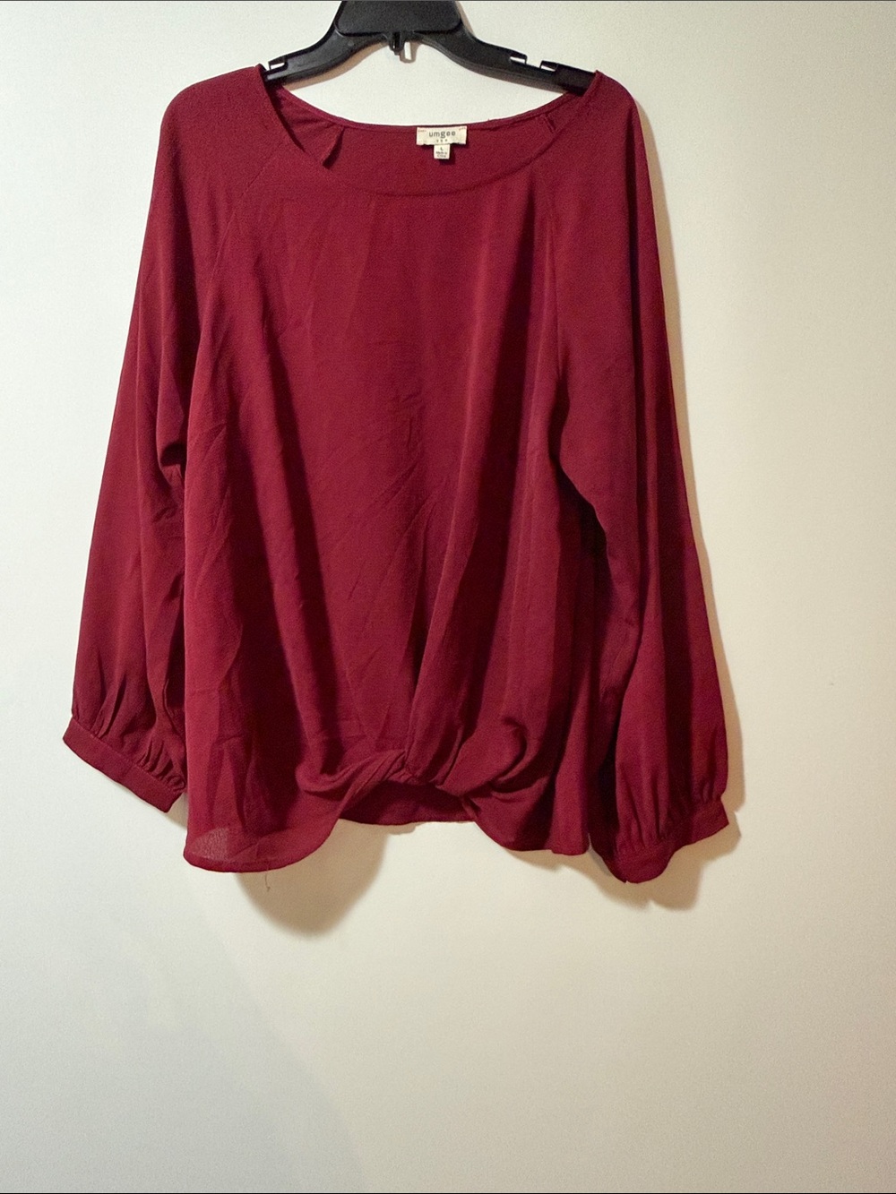 Umgee Burgundy Long Sleeve Knot Hem Blouse